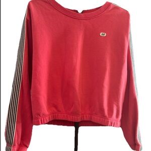 Abercrombie & Fitch Women's Pink Cropped Sweatshirt with Striped Sleeves
